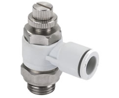 Pneufit E akış regülatörü (dışarı), banjo, dirsek, G3/8, 10mm