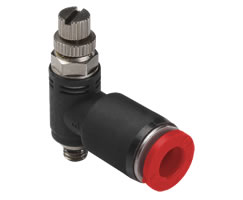 Pneufit C hızlı egzoz valfi, akış kontrollü, dirsekli, M5, 6mm