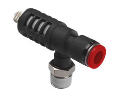 Pneufit C hızlı egzoz valfi, akış kontrollü, dirsekli, G3/8, 10mm