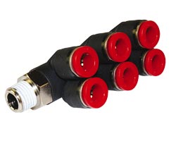 Pneufit C geçmeli bağlantı parçası, 3x branşman adaptörü, dirsek, R1/2, 8mm