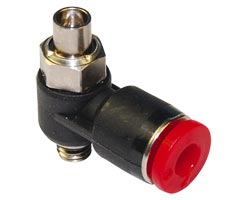 Pneufit C akış regülatörü (dışarı), örtülü banjo, dirsek, G1/8, 6mm