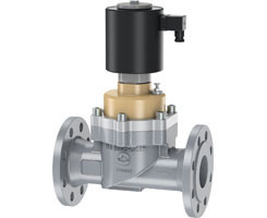 Direct solenoid actuated piston valve with forced lifitng, 15 mm flange, 2/2, NC, solenoid pilot / solenoid pilot, without solenoid