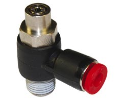 Pneufit C akış regülatörü (dışarı), örtülü banjo, dirsek, R3/8, 6mm