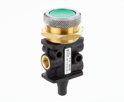 Super X manually actuated valve, G1/8, 3/2, button (shrouded) / spring