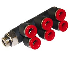 Pneufit C geçmeli bağlantı parçası, 3x branşman adaptörü, dirsek, G1/8, 4mm