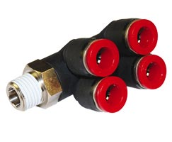 Pneufit C geçmeli bağlantı parçası, 2x branşman adaptörü, dirsek, R1/8, 8mm