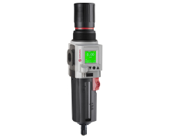 Excelon Plus filtre/regülatör, G3/8, 40 µm, 0,3-10 bar, otomatik tahliye, entegre elektronik basınç sensörü