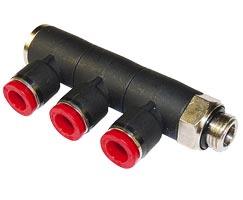 Pneufit C geçmeli bağlantı parçası, 3x döner adaptör, dirsek, G3/8, 12 mm